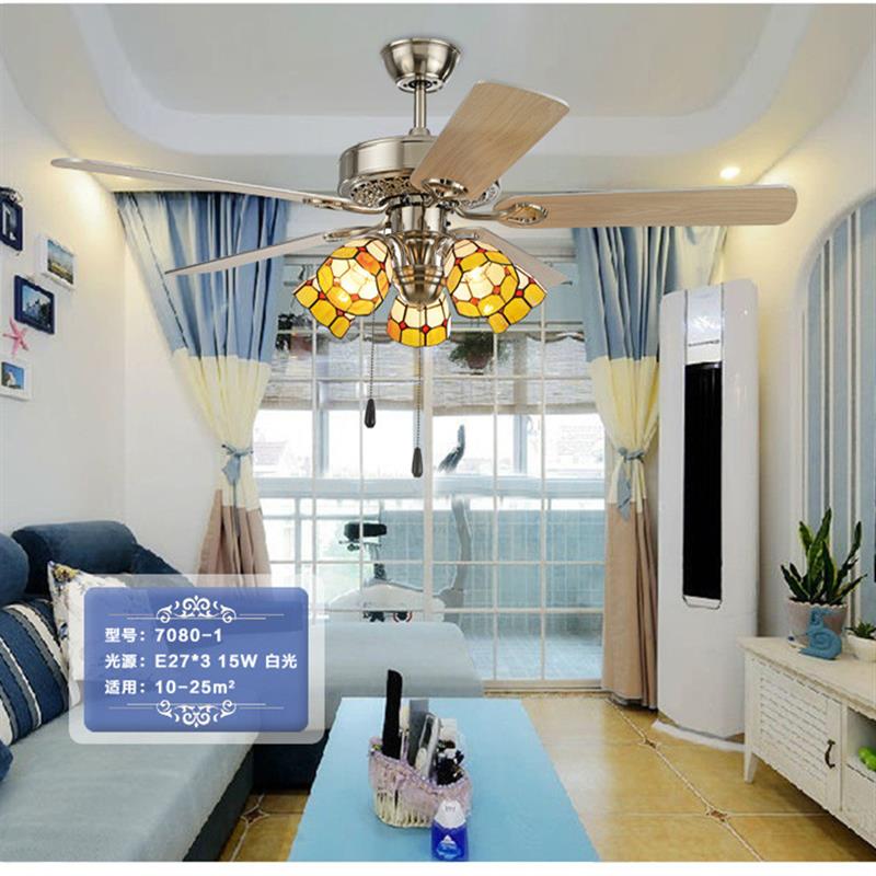 新款地中海吊扇灯创意艺术客厅卧室吊灯房间不锈钢复古餐厅风扇灯
