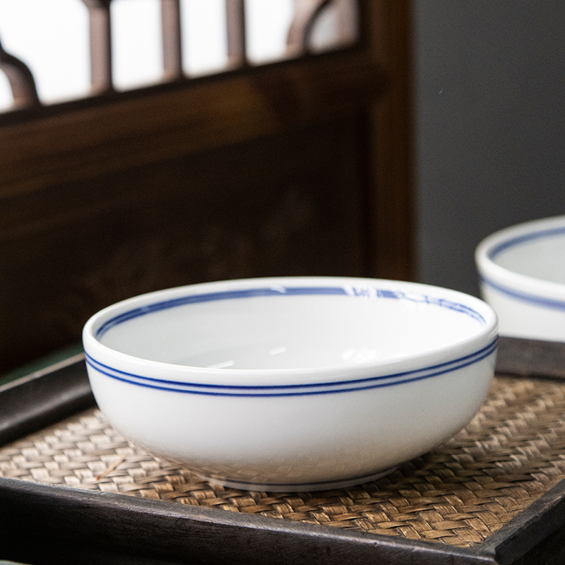 景德镇蓝边罗汉碗商用汤碗拉面碗中式简约家用大碗陶瓷餐具釉下彩