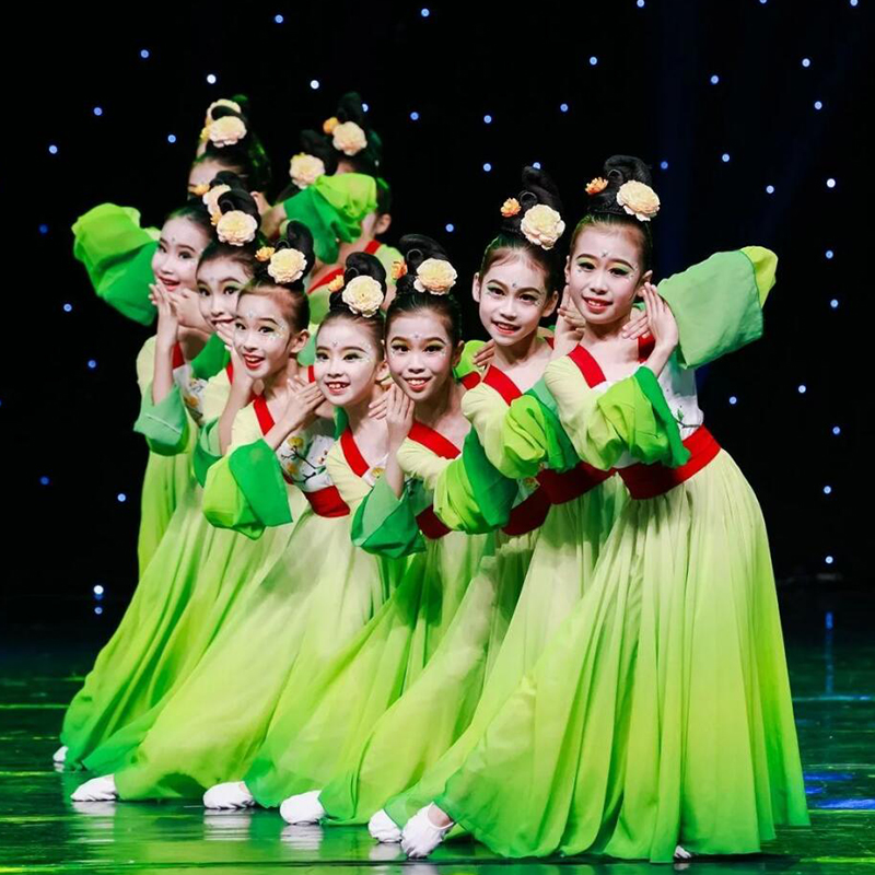 儿童水袖舞蹈服踏春行古典舞演出服女童中国风练功服夏汉唐舞表演
