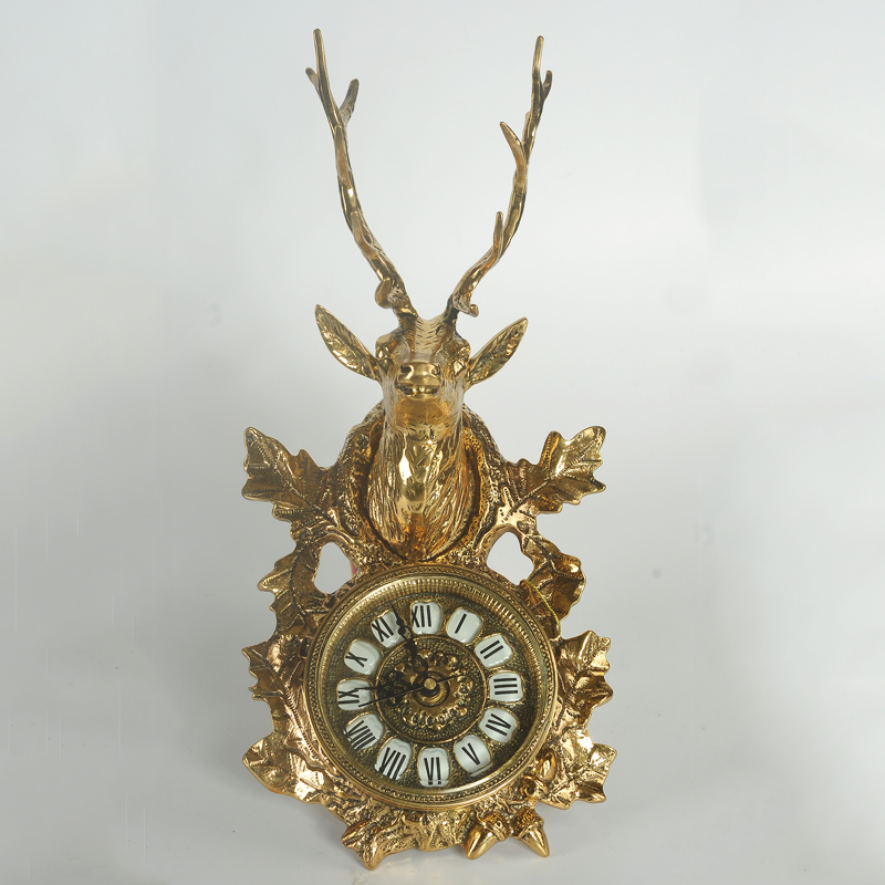 进口奢华家居饰品手工铜器欧式古典挂钟小型墙钟壁饰鹿头钟表5020