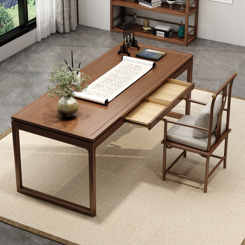 新中式实木书桌书法桌家用老榆木卧室办公桌书房写字书画桌工作台