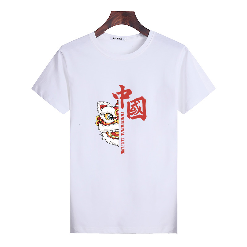 男士新款中国文化短袖T恤加肥加大码宽松版半袖中青年情侣欧码短t
