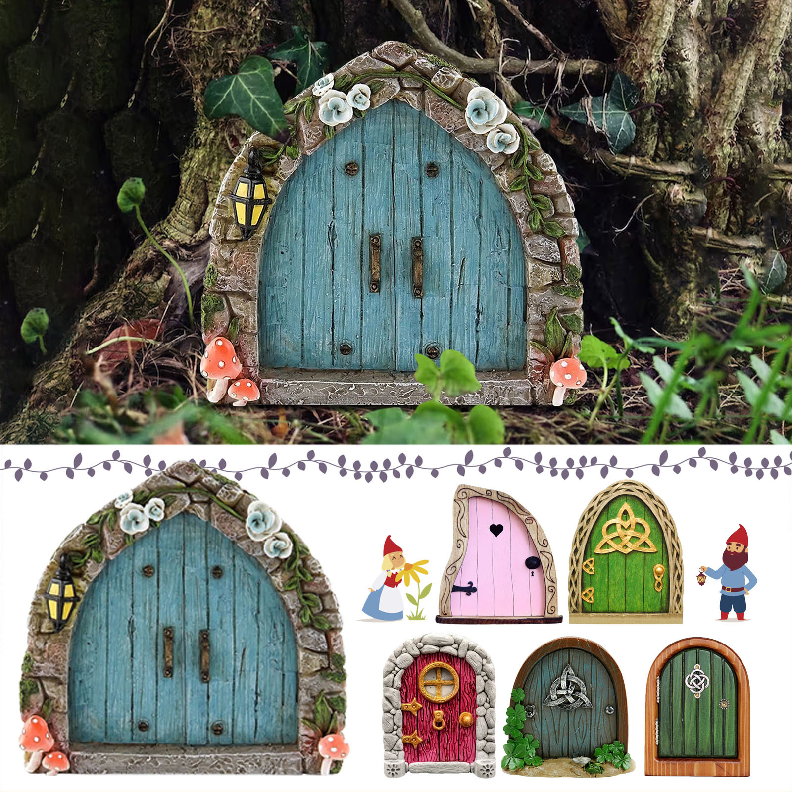 精灵仙女门童话门庭院木制树木装饰 木质摆件花园装饰品 工艺品