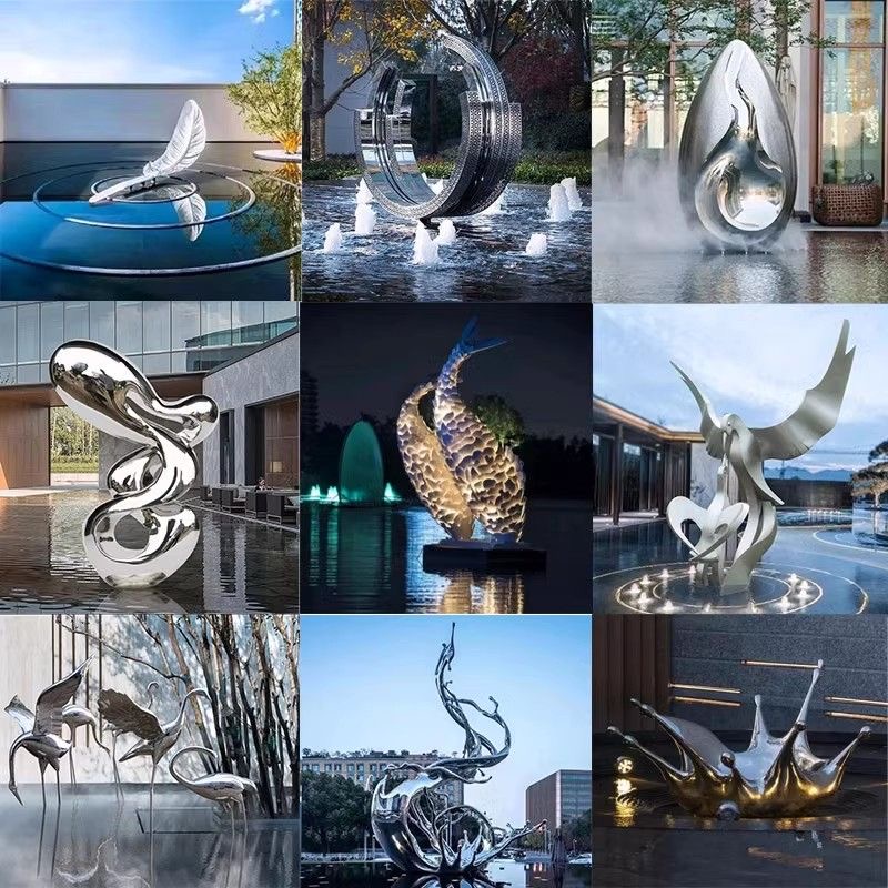大型不锈钢雕塑定制工艺品公园镂空广场浪花园林圆环镜面创意水景
