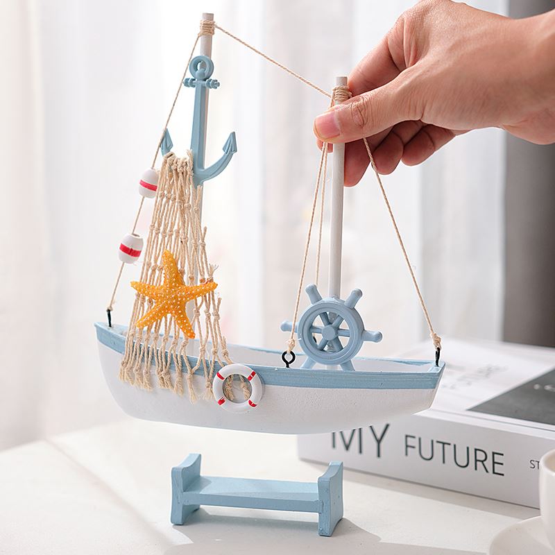 地中海帆船模型摆件木质小船工艺船拍摄道具家居装饰品海边纪礼品