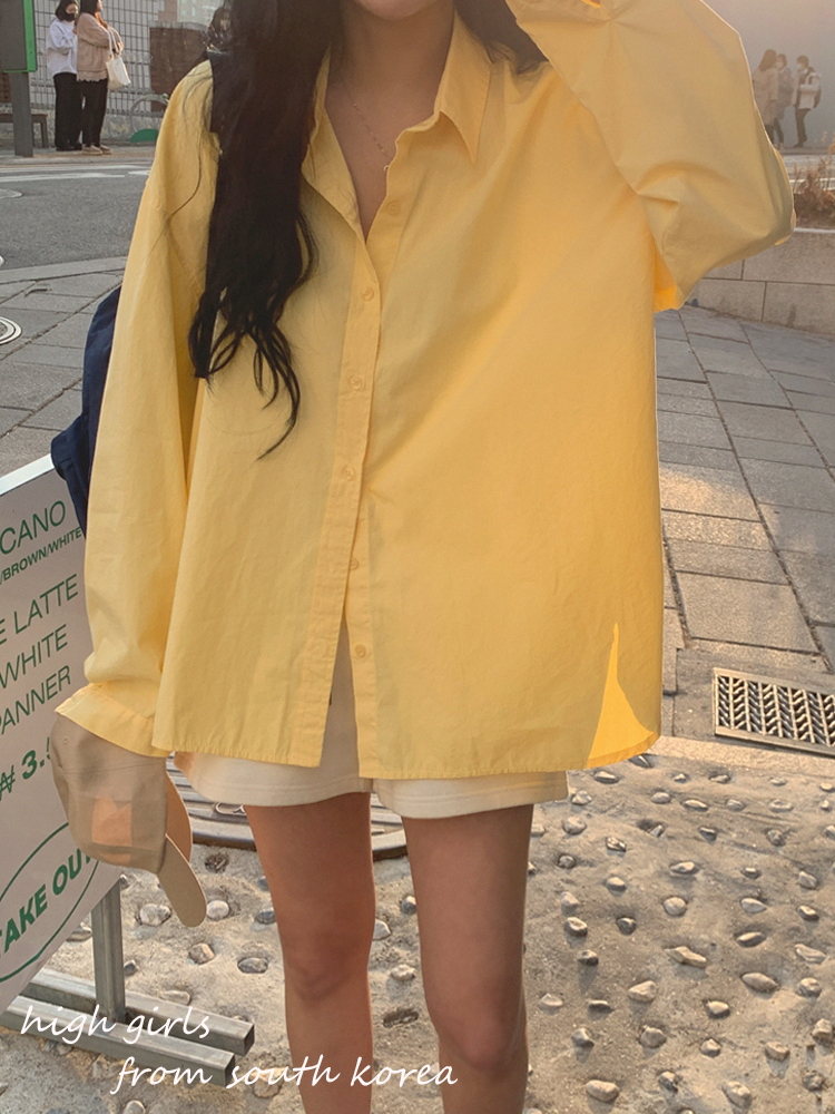 PKNN韩国小姐姐~春季黄色慵懒风over size宽松设计感粉色百搭衬衫