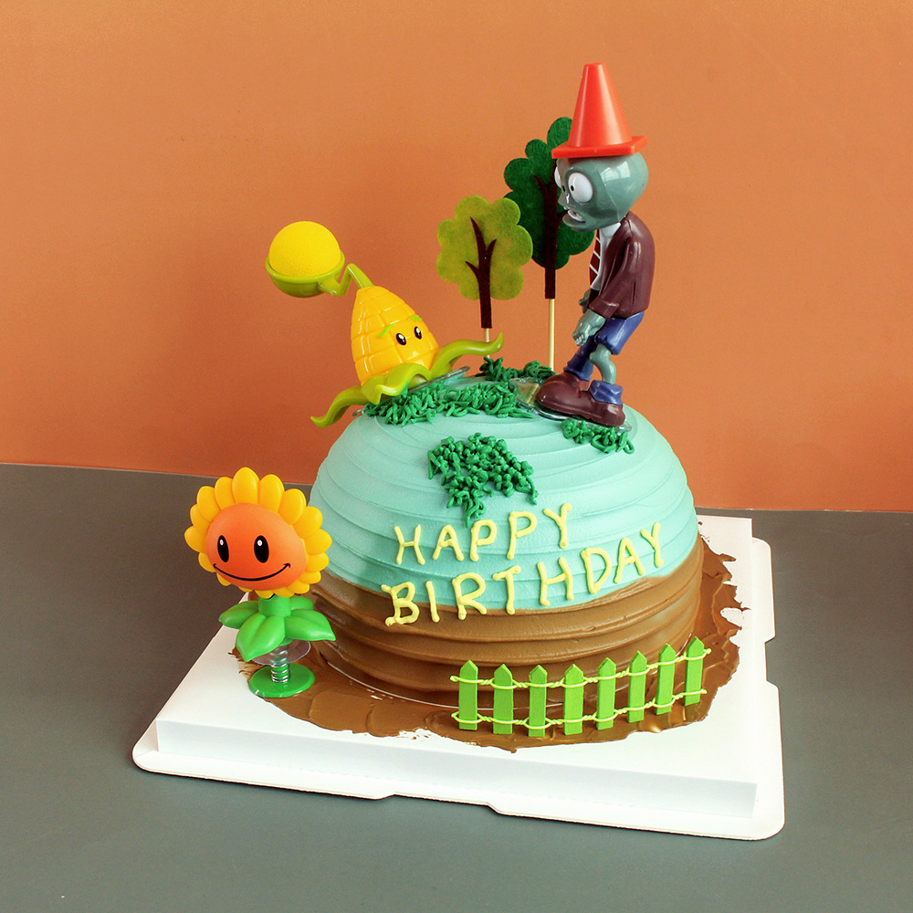 植物僵尸大战蛋糕配件卡通插件可爱甜品台造型蛋糕装饰儿童摆件