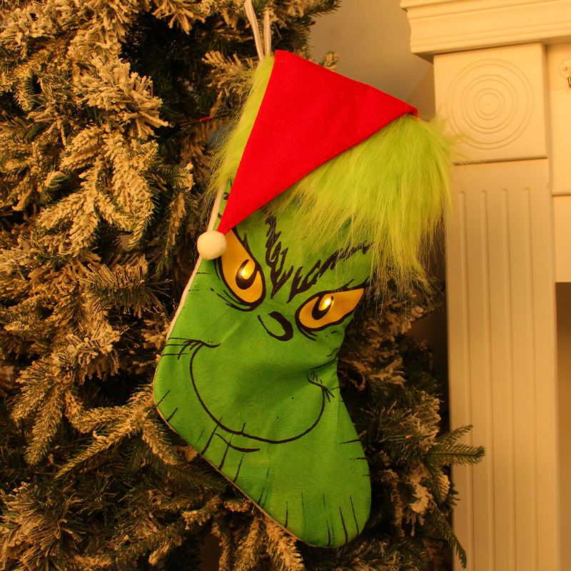 港之恋圣诞节日装饰袜格林奇绿毛怪发光袜糖果袋挂件礼品袋子