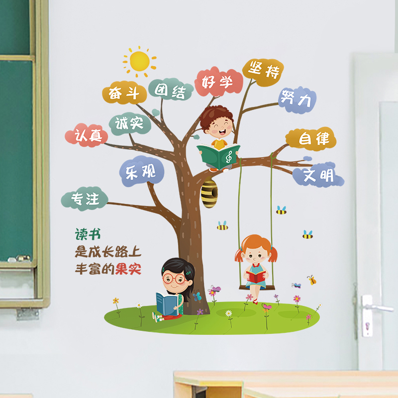 速发小学教室文化墙贴纸卫生角图书角评比栏学习树植物角班级布置