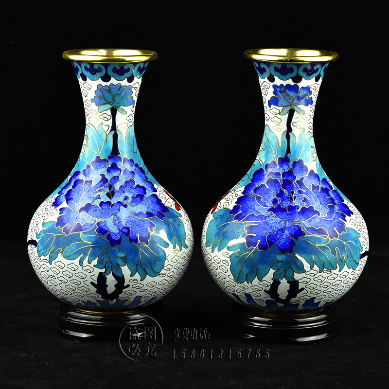 极速北京特色礼物景泰蓝花瓶一对6寸玉壶春掐丝珐瑯手工艺品家居