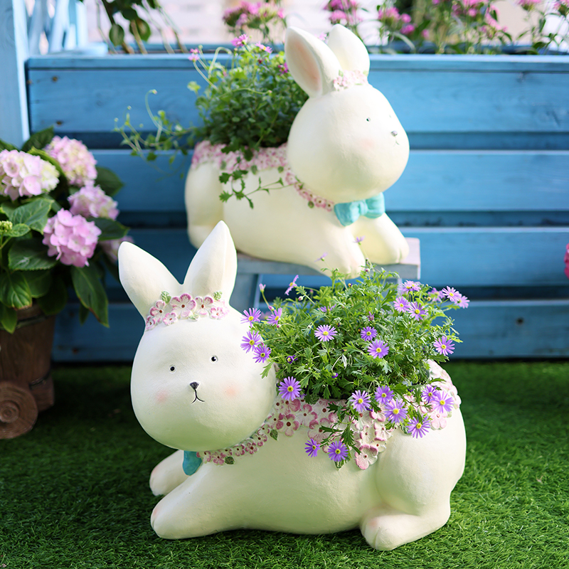 庭院小兔子花盆阳台花园装饰品动物摆件幼儿园植物角布置可爱卡通