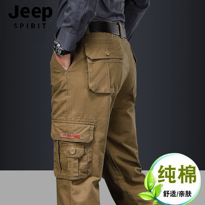 JEEP吉普男装春夏季2024新款工装裤男宽松直筒大码多口袋休闲长裤