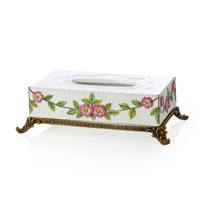家居饰品中式抽纸盒现代客厅茶几摆件陶瓷浮雕花鸟纸巾盒收纳1634