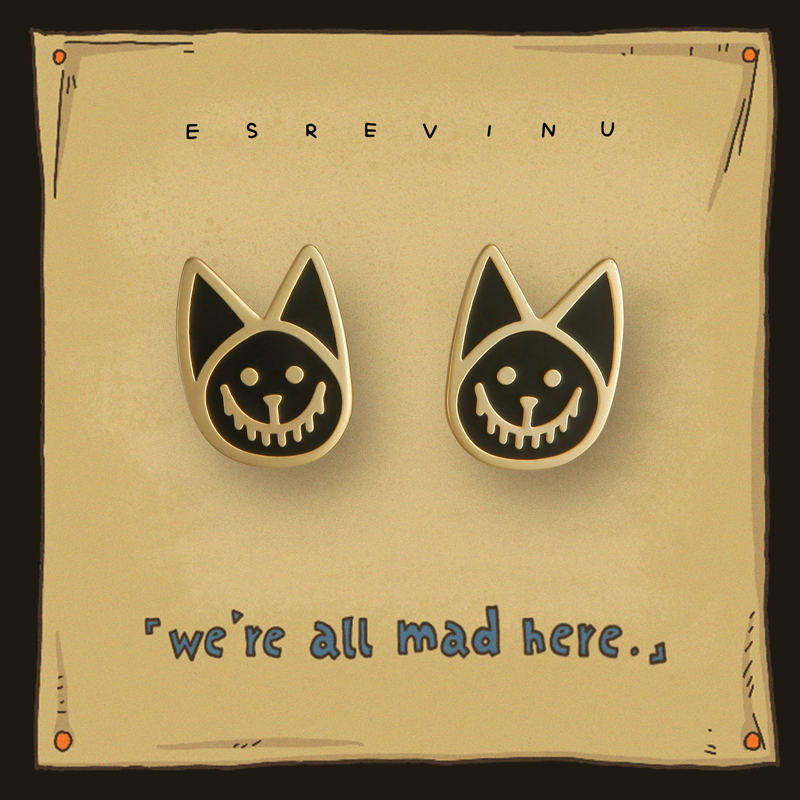 宇宙记号「柴郡猫」耳钉 爱丽丝异想世界原创设计黑酷少女笑脸猫