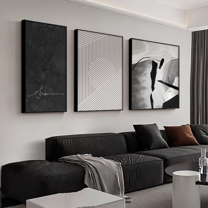 黑色抽象艺术客厅装饰画组合三联沙发背景墙壁画高级2024新款挂画