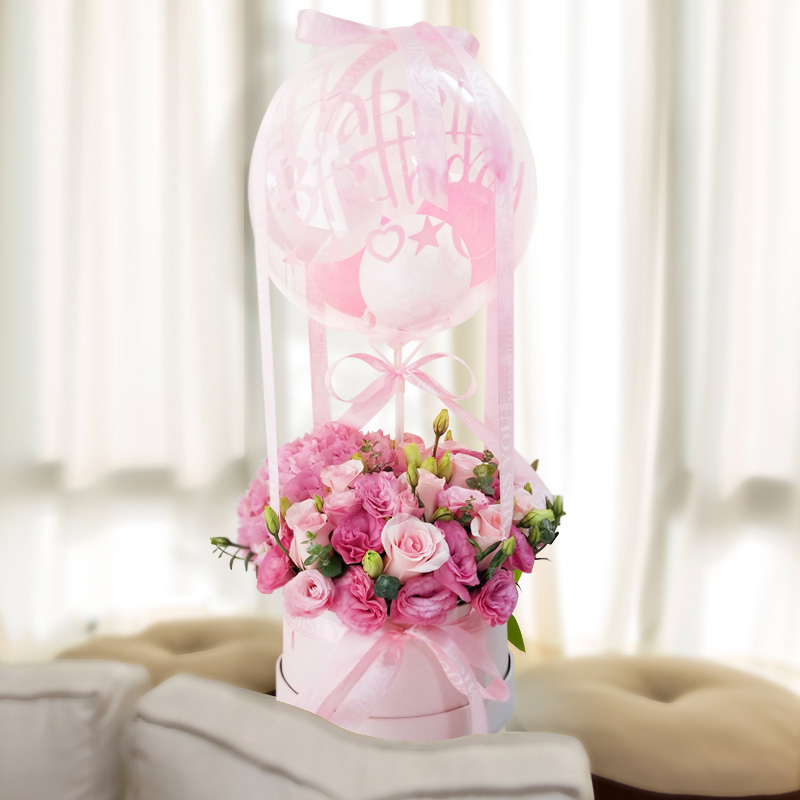 生日气球鲜花束上海南京杭州同城速递配送闺蜜女友气球抱桶礼盒装