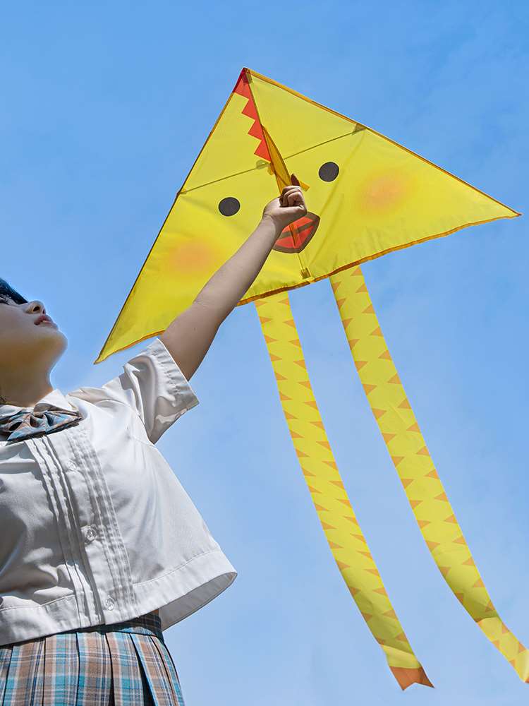 日本霜山风口的猪鸡风筝户外野餐微风易飞风筝可折叠可爱三角纸鸢