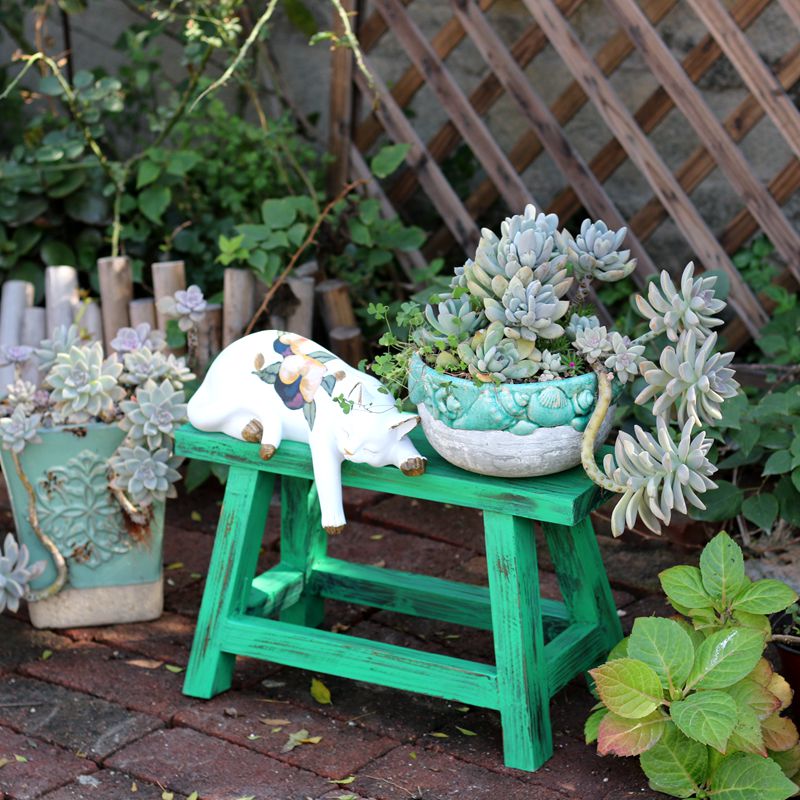 园艺户外复古做旧实木花架小凳子花园摆件置物架椅子阳台花台美式