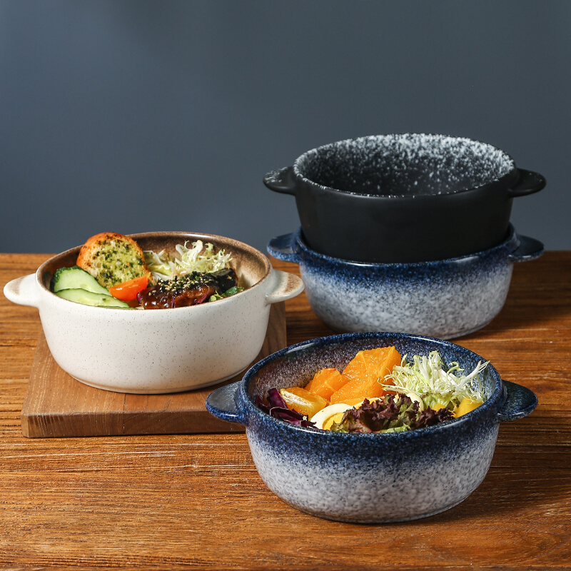 日式餐具双耳汤碗一人食饭碗家用大号大碗新款泡面碗专用陶瓷汤盆