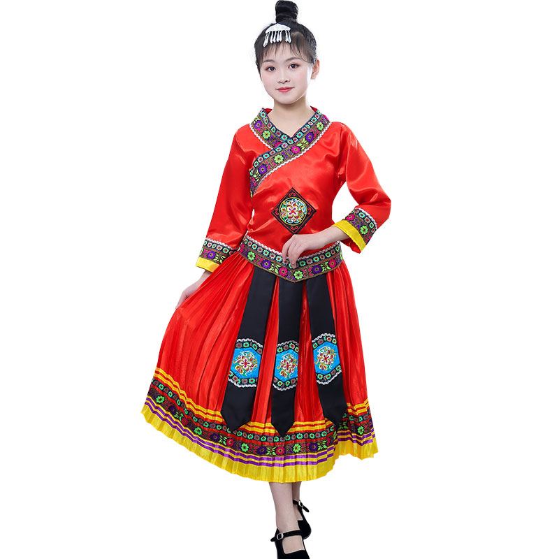急速发货三月三壮服儿童彝族服装彝女新款藏族舞蹈演出广西服饰少