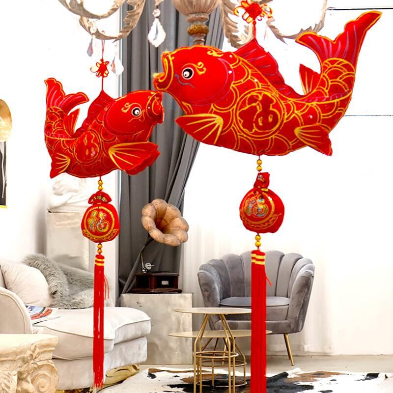 年年有余挂件绒布弯鱼中国结鱼挂件客厅大号春节过年新年装饰用品