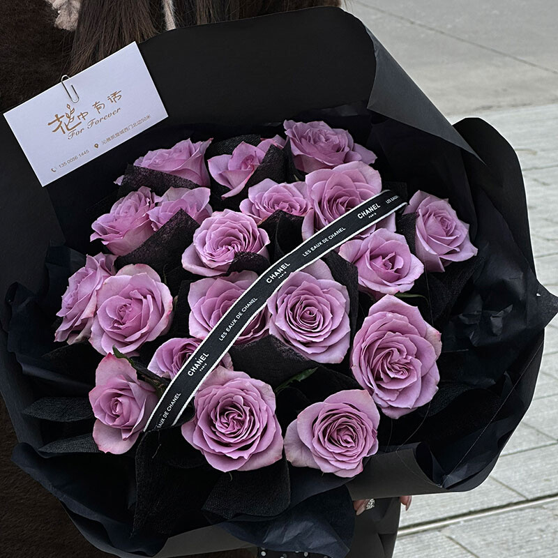 紫玫瑰海洋之歌花束高级感鲜w花速递同城南京广州上海北京全国配