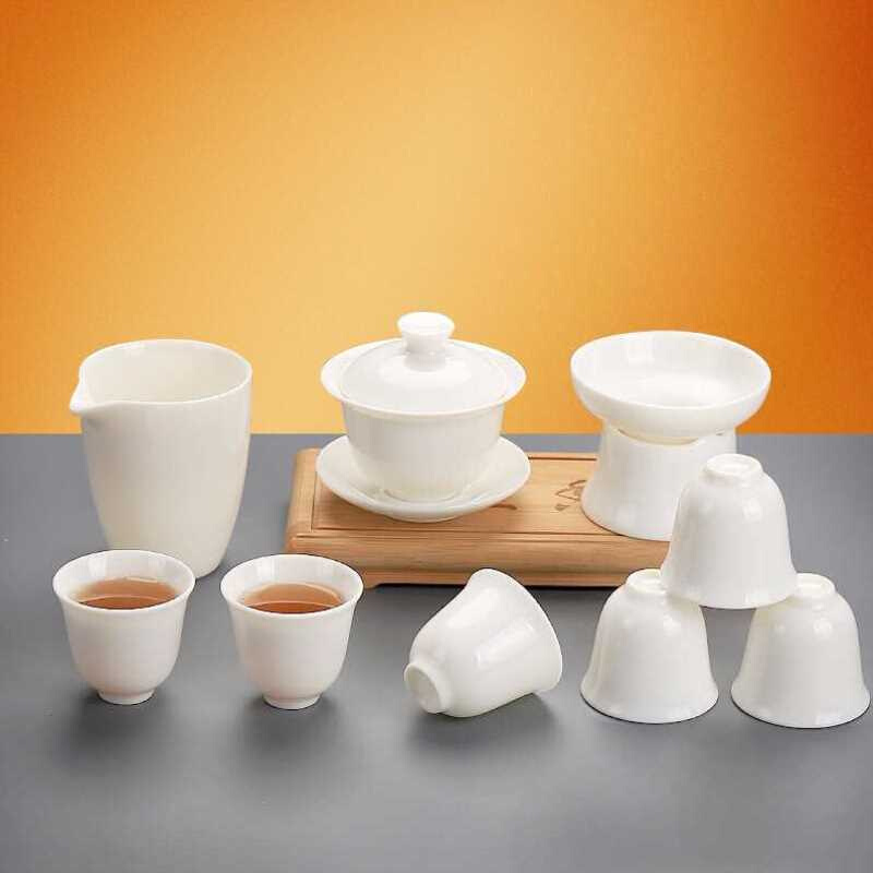 新款融诚羊脂玉白瓷茶具套装办公室高端陶瓷盖碗茶杯家用整套功夫