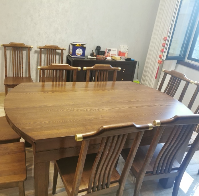 新中式原木餐桌白蜡木实木伸缩折叠方圆两用可变圆桌简约现代饭桌