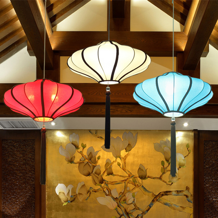 中式吊灯复古饭店茶室灯笼火锅店装饰灯具中国风餐馆商用布艺灯罩