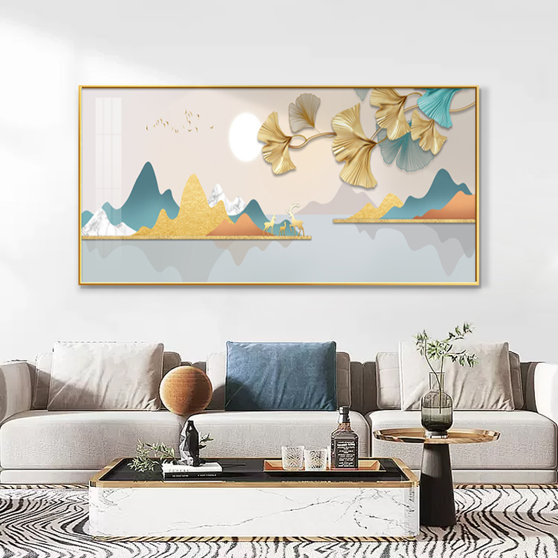 销杏福满禄2022年客厅挂画沙发背景墙装饰画银杏叶抽象艺术大气壁