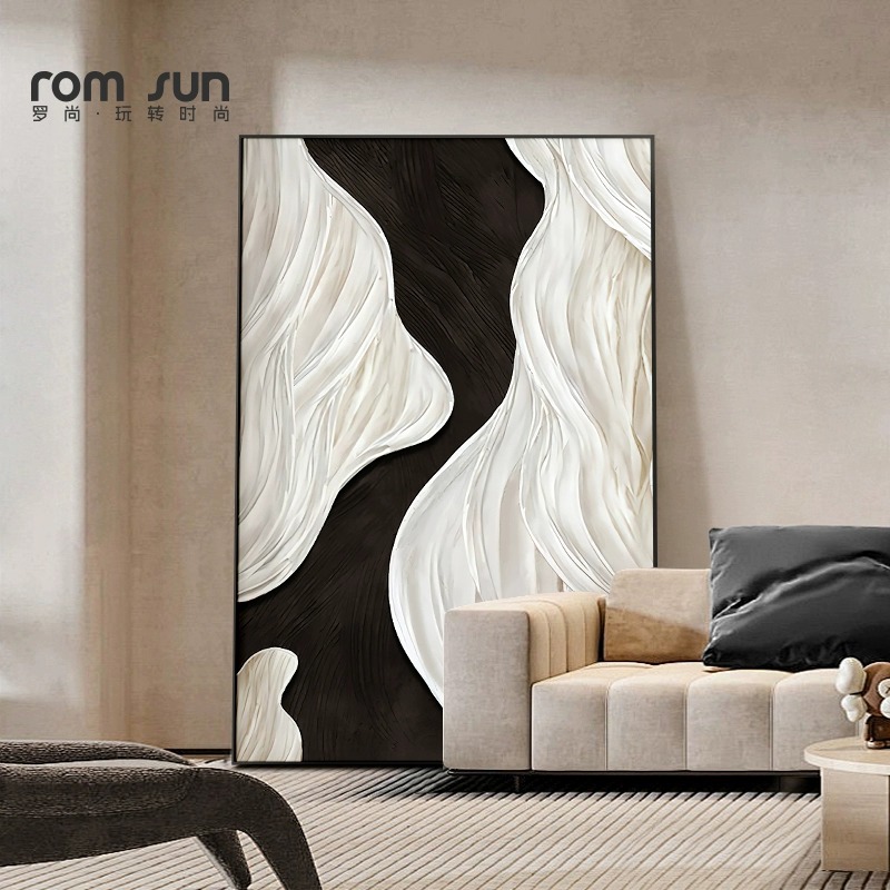 抽象沙发背景墙装饰画极简客厅落地画艺术高级感肌理玄关黑白挂画
