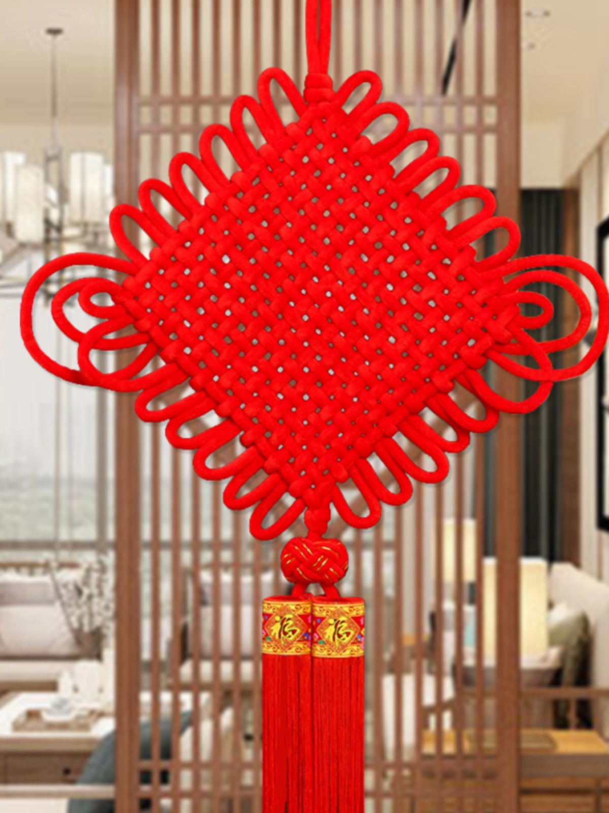 新中式大号中国结国庆节福字结玄关装饰挂件大红绒布客厅新房新居