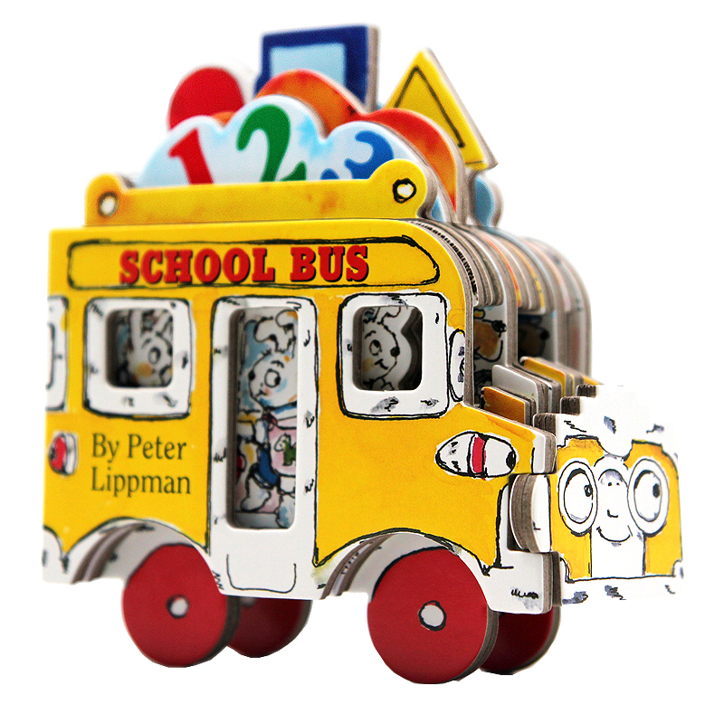 Mini Wheels Book School Bus 进口英文原版 小小校车 迷你车系列 机关书 造型书 卡板书 纸板玩具书 Peter Lippman 1-4岁