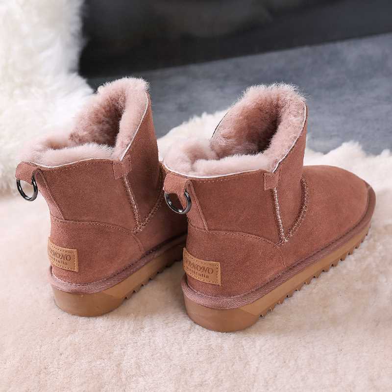 高档雪地靴女新款皮毛一体面包鞋东北冬季短靴加绒加厚保暖牛皮棉