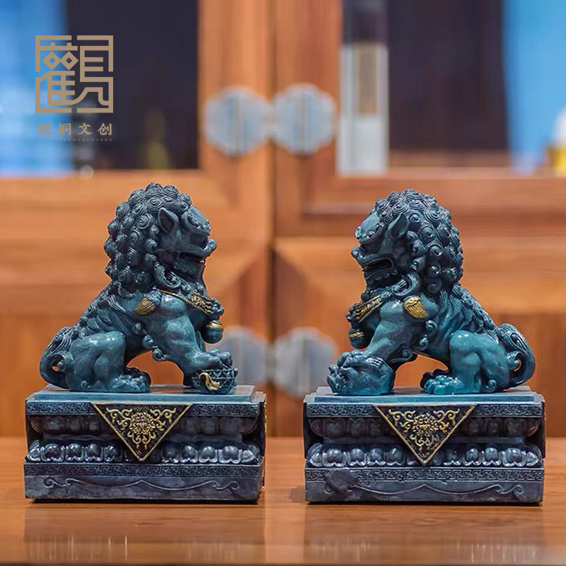 铜狮子摆件一对北京王府宫门狮客厅办公室装饰开业祝贺送人礼物