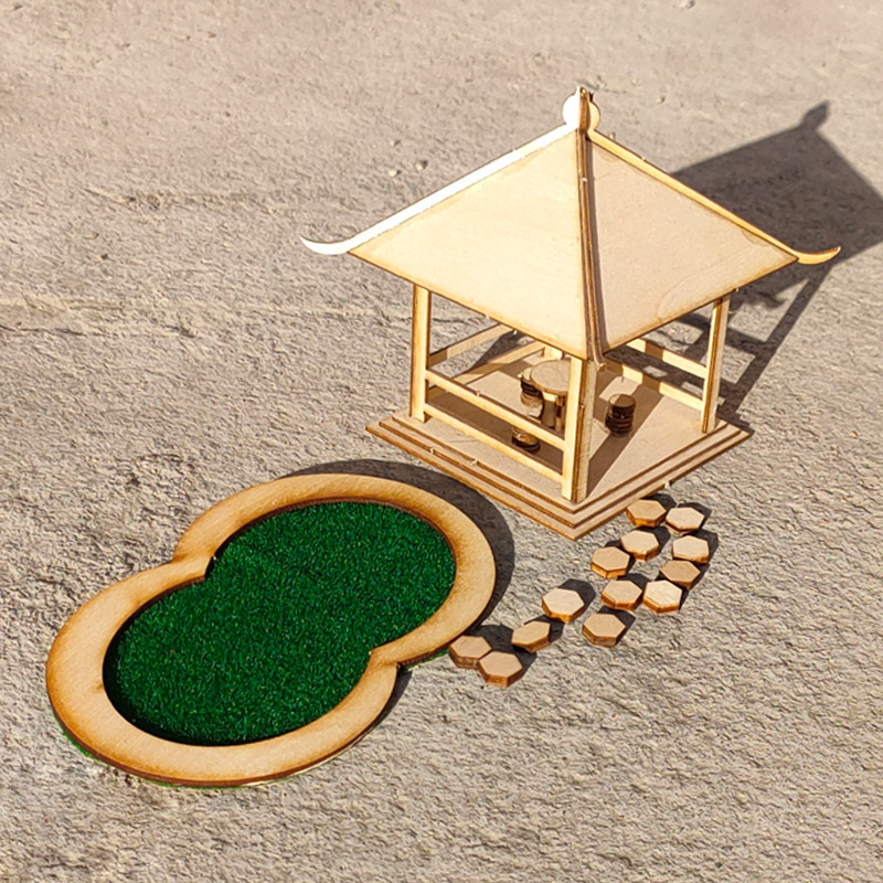园林模型diy手工拼装房子创意秋千泳池花坛凉亭建筑沙盘模型材料