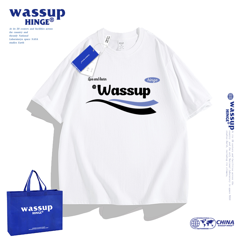 WASSUP HINGE美式潮牌街头短袖夏季2024新款重磅纯棉半袖t恤男装