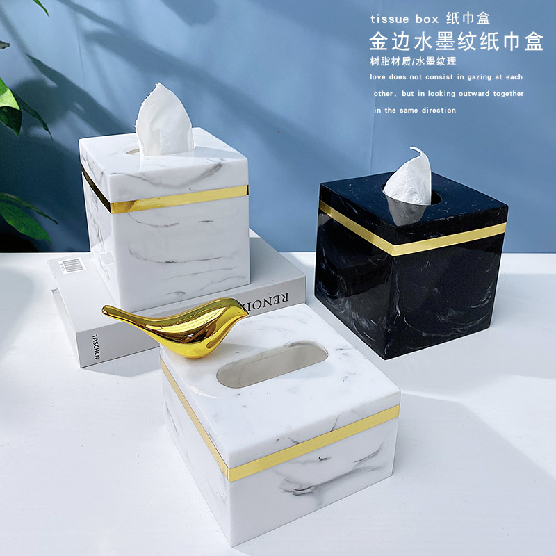 北欧卷纸筒时尚客厅家用酒店大理石纹纸巾盒北欧创意方形纸巾盒