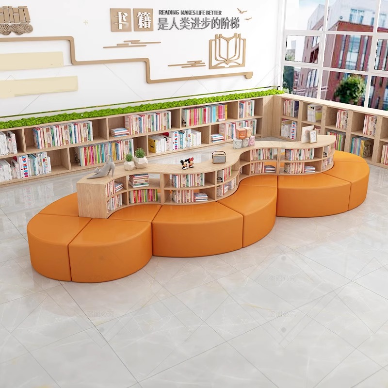 图书馆阅览室收纳书架沙发图画室学校区沙发商用休闲会议室接待区