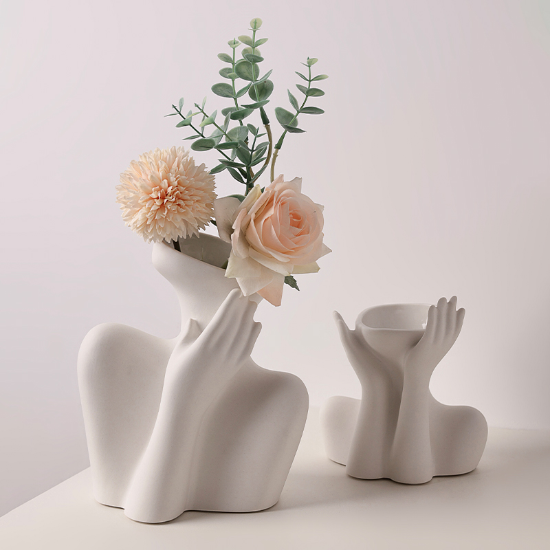 贝汉美创意陶瓷花瓶小众高级感摆件客厅餐桌插花艺术家居装饰品
