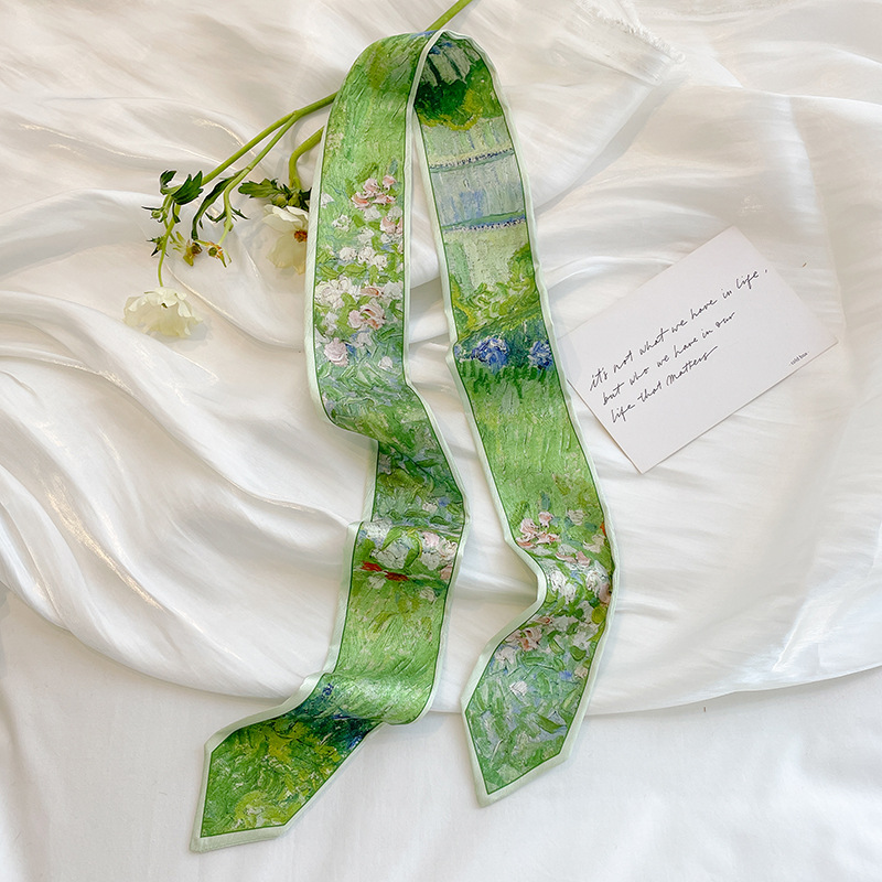 春夏季百搭绿色显气质丝巾小长条女发带绑包包飘带装饰领巾配衬衣