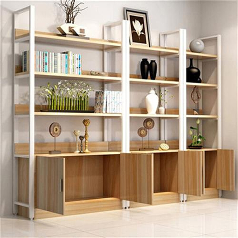 客厅铁艺书柜组合V展示架创意钢木书架置物架落地简易收纳储物柜