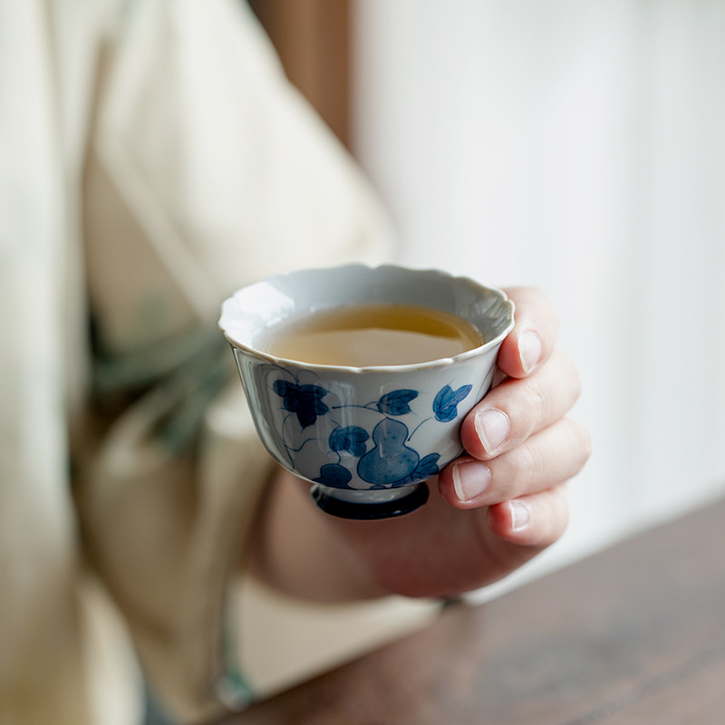 纯手绘满彩葫芦陶瓷茶杯主人杯单个家用复古品茗杯创意花口喝茶杯