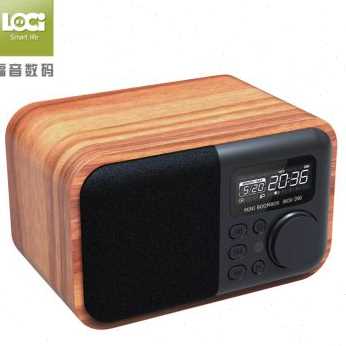 新品朗技 D90木质音箱无线蓝牙复古收音机闹钟音响插卡便携胎教播