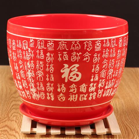 极速中国风大红色陶瓷花盆   有孔/喜庆花盆纯红个性创意花花盆特