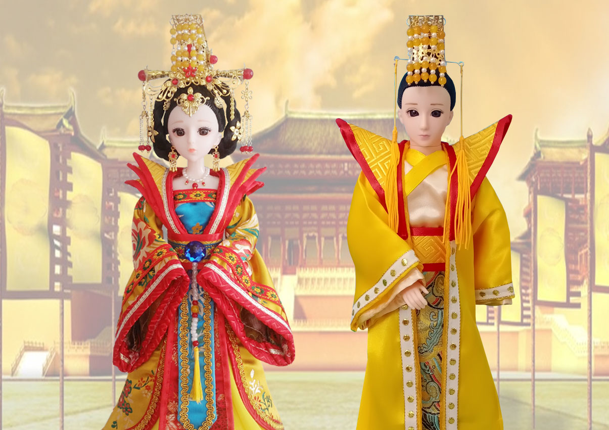 古代唐朝男女娃娃衣服中国宫廷皇帝女皇贵妃服装30cm玩具