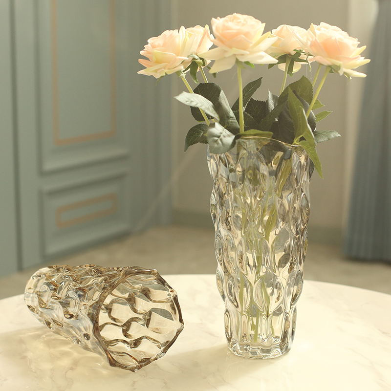 花瓶摆件客厅插花ins风轻奢水晶玻璃瓶水养百合玫瑰鲜花加厚花器