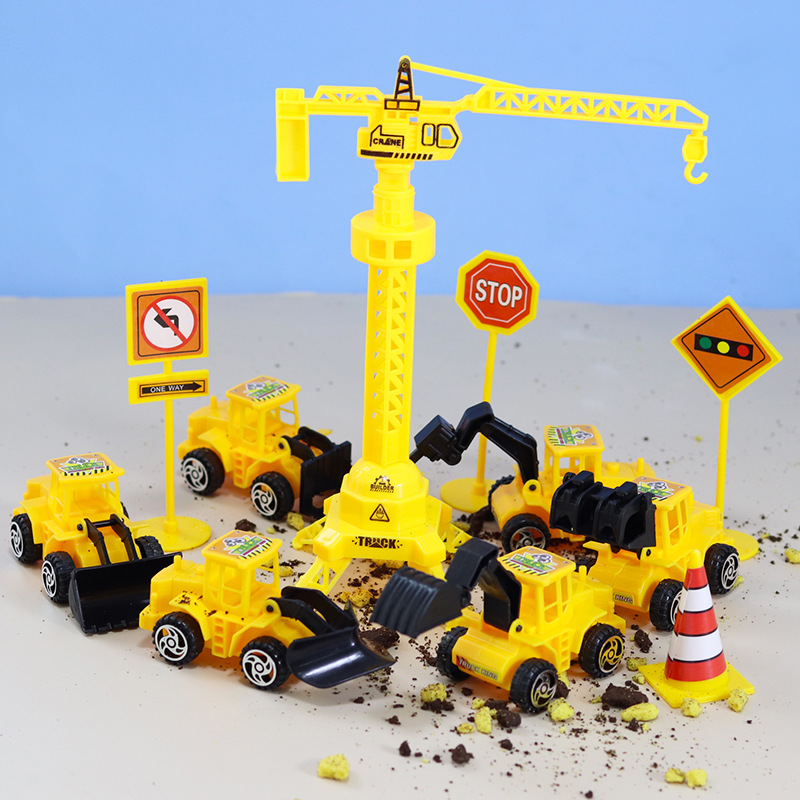 儿童生日蛋糕装饰摆工程车吊塔路障挖土机推土机挖机玩具路标配件