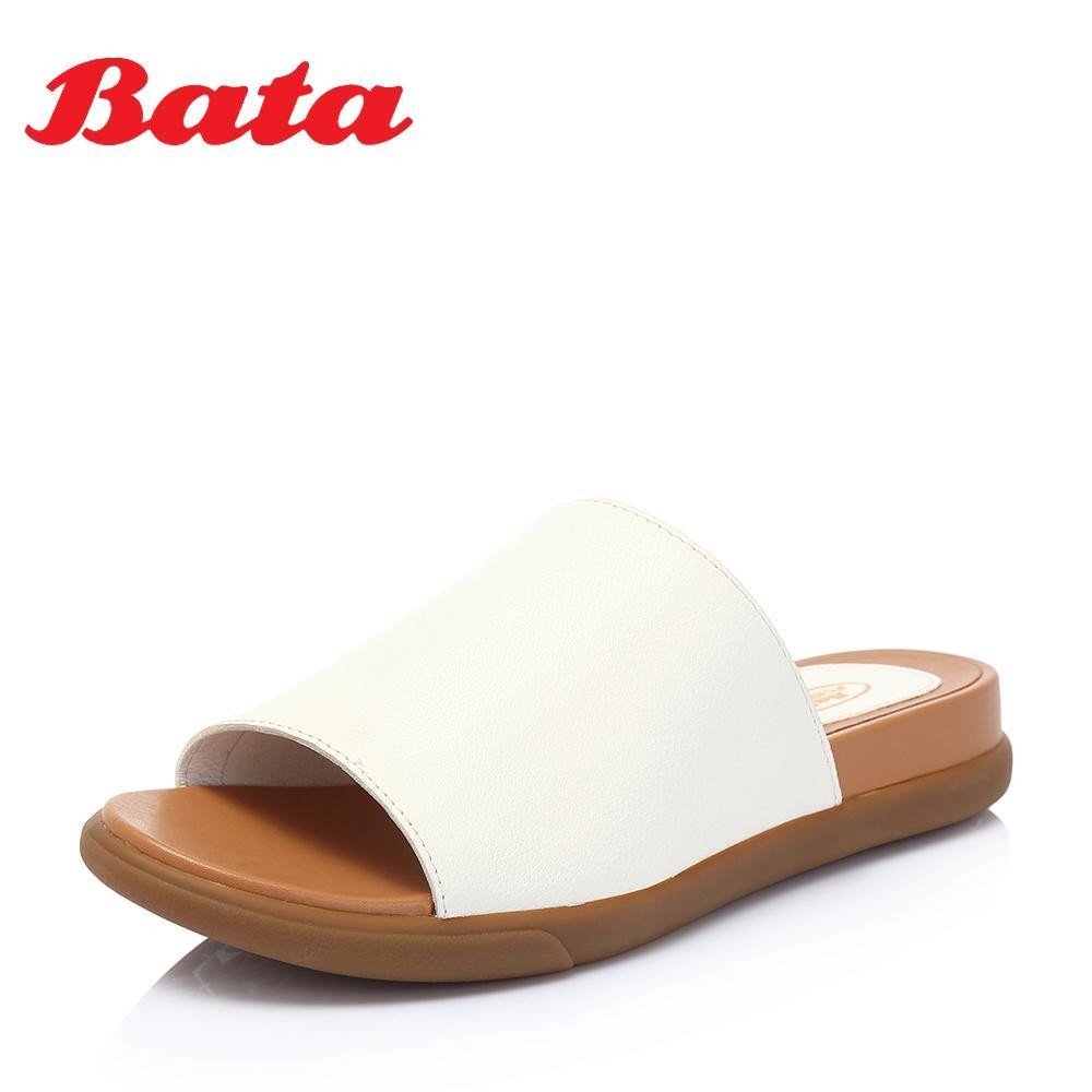 Bata 拔佳2023夏新专柜同款时尚休闲平跟鞋真皮拖鞋女AZ16BT8