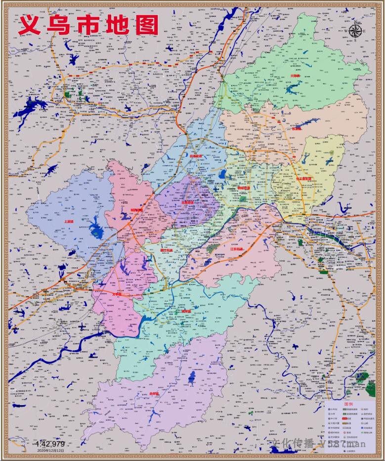 2020年11月浙江金华义乌市百度版行政交通旅游乡镇村落分布地图